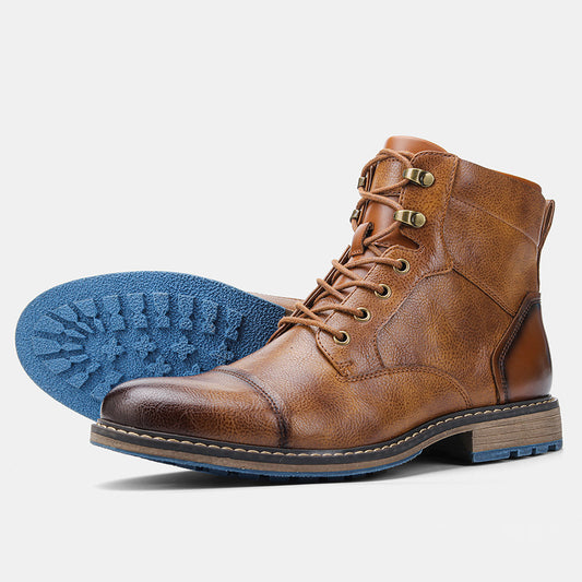 OwenGrid Men's Fashionable Lace Up Retro Zipper Mid-calf Boots