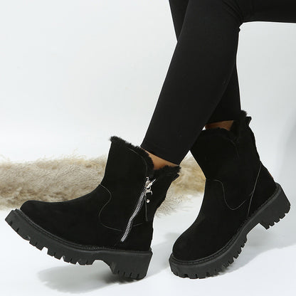 Winter High-top Side Zipper Fashionable Plus Velvet Snow Boots