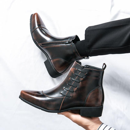 OwenGrid Men's Side Zipper Retro Pointed-toe Casual Martin Boots