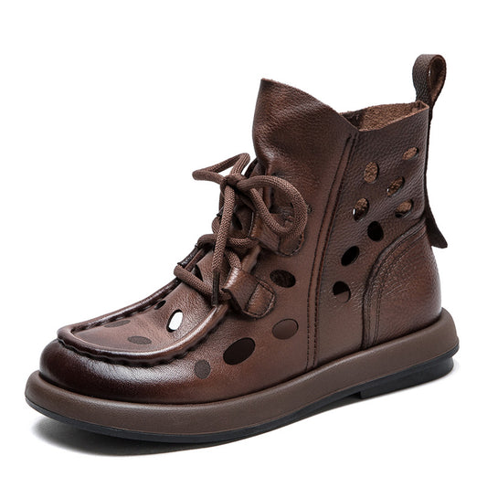 Women's Vintage Cutout Soft Cowhide Ankle Boots