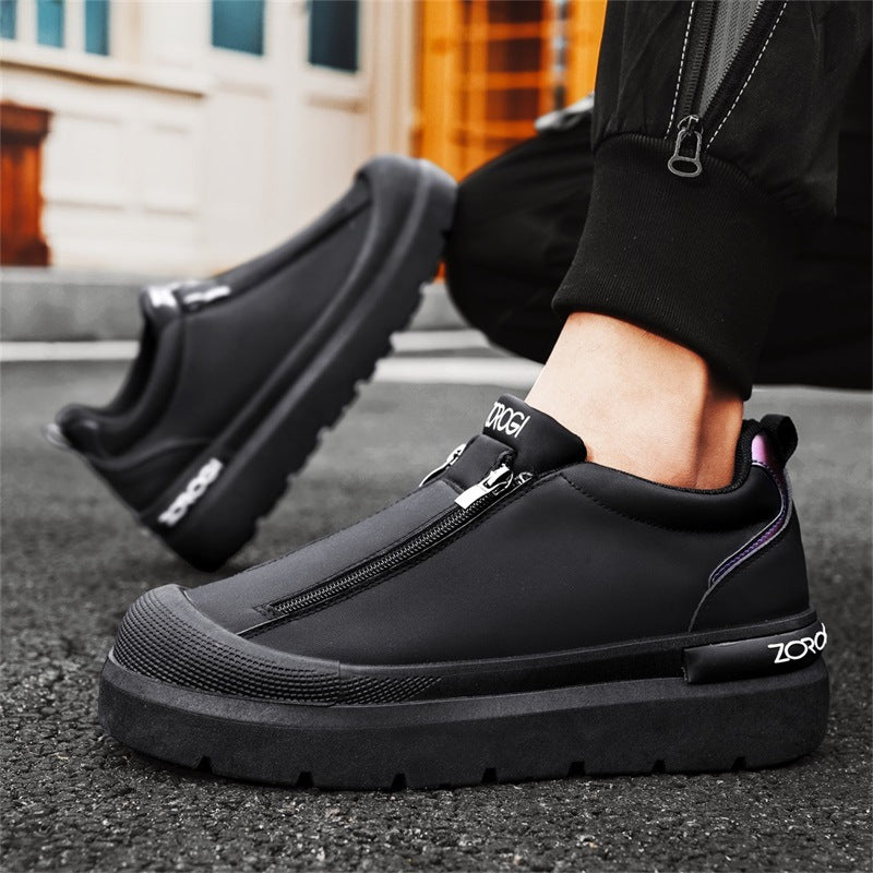 OwenGrid Men's Vintage Sporty Side Zipper Non-Slip Casual Leather Shoes