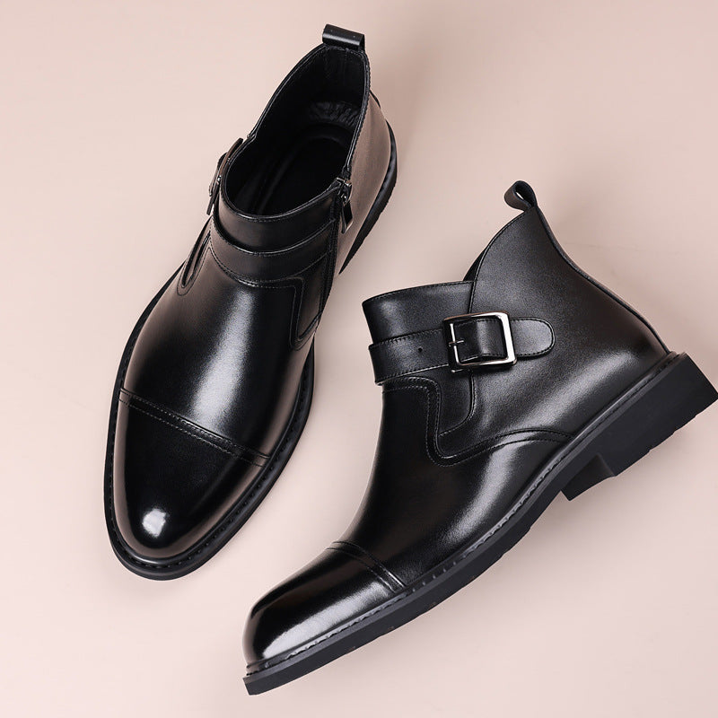 OwenGrid Men's Genuine Leather Vintage Formal Chelsea Boots