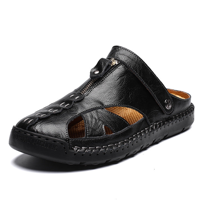 OwenGrid Men's Casual Plain Color Leather Sandals