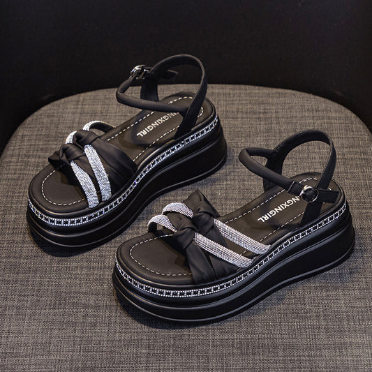 Women's Soft-Sole Rhinestone Heightening Roman Sandals