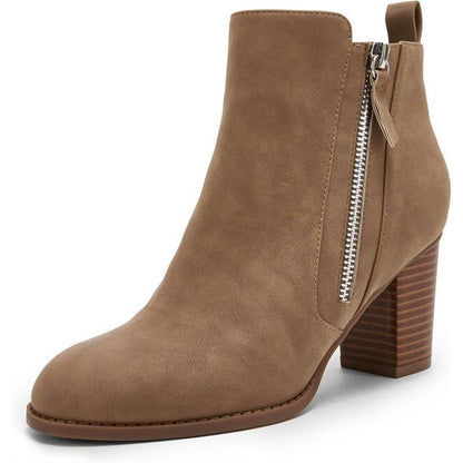 Women's Chunky Block Heel Side Zipper Pointd Toe Suede Ankle Boots