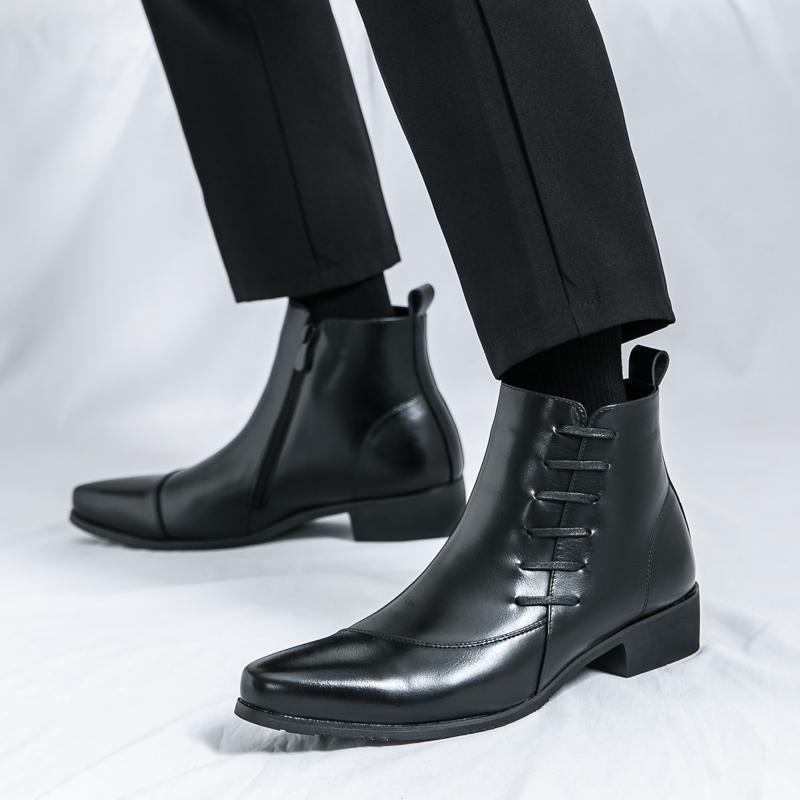 OwenGrid Men's Side Zipper Retro Pointed-toe Casual Martin Boots