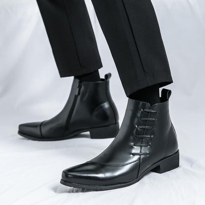 OwenGrid Men's Side Zipper Retro Pointed-toe Casual Martin Boots