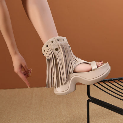 Women's Tassel Rivet Platform Roman Sandal Boots
