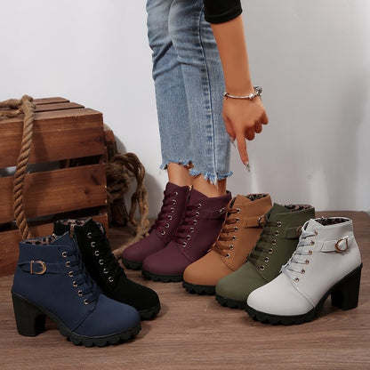 Women's Lace-Up Chunky Heel Ankle Boots