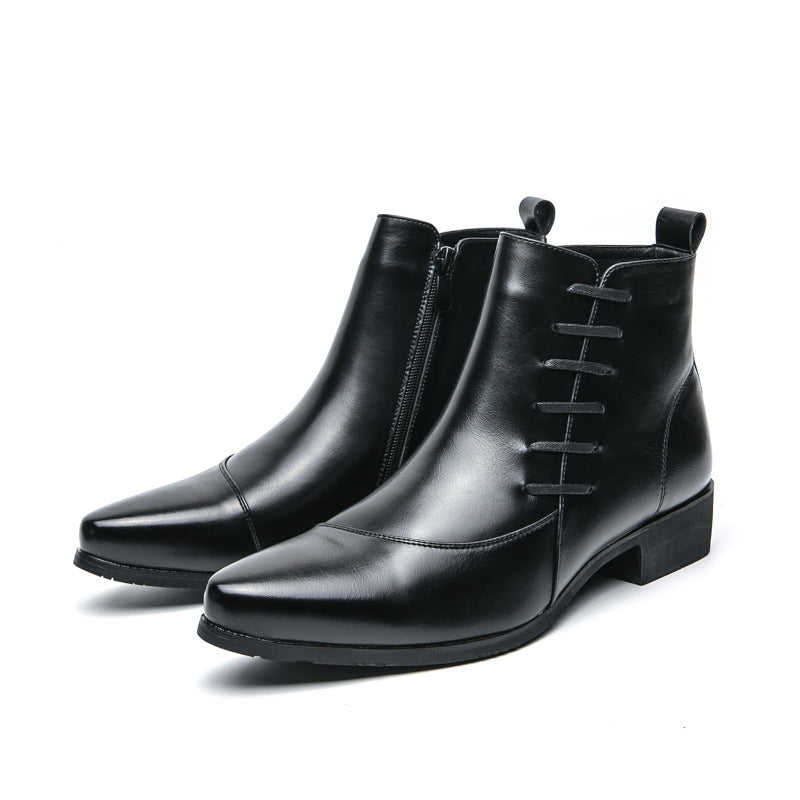 OwenGrid Men's Side Zipper Retro Pointed-toe Casual Martin Boots