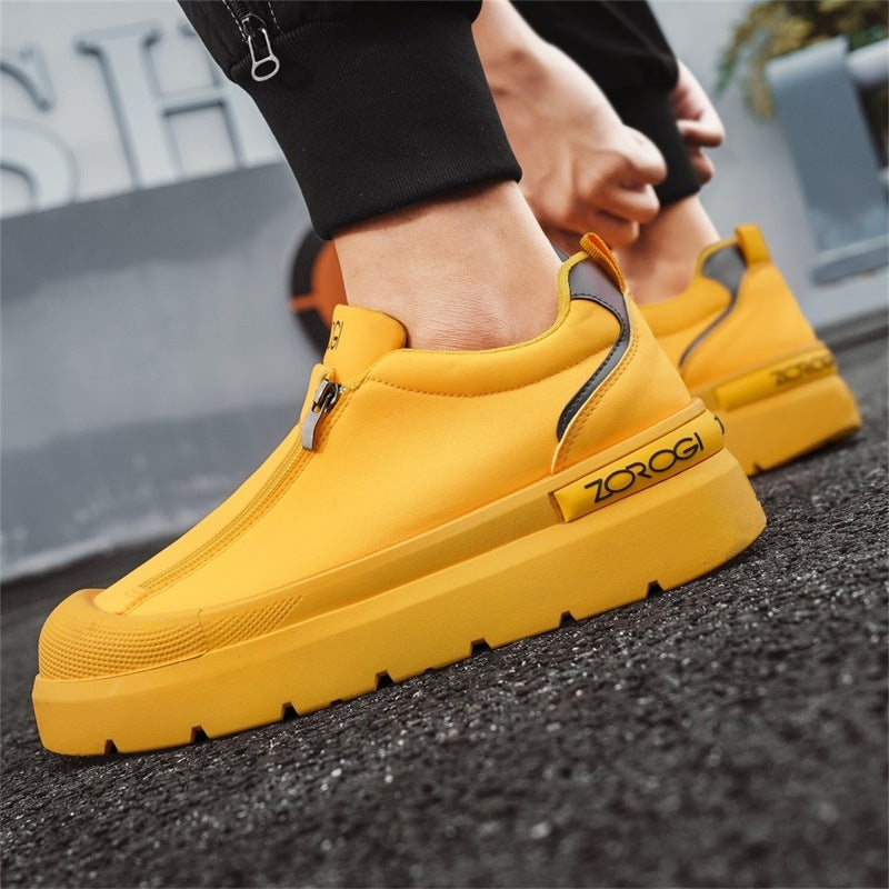 OwenGrid Men's Vintage Sporty Side Zipper Non-Slip Casual Leather Shoes
