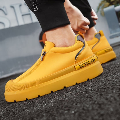 OwenGrid Men's Vintage Sporty Side Zipper Non-Slip Casual Leather Shoes