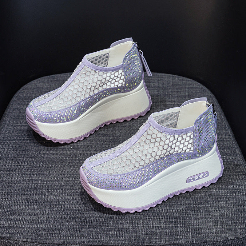 Women's Hollow Mesh Back Zipper Platform Shoes