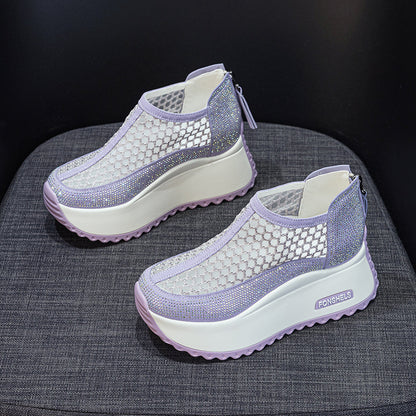 Women's Hollow Mesh Back Zipper Platform Shoes