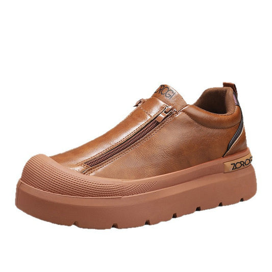OwenGrid Men's Vintage Sporty Side Zipper Non-Slip Casual Leather Shoes