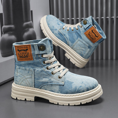 OwenGrid Men's Fashionable Denim Design Lace Up Boots