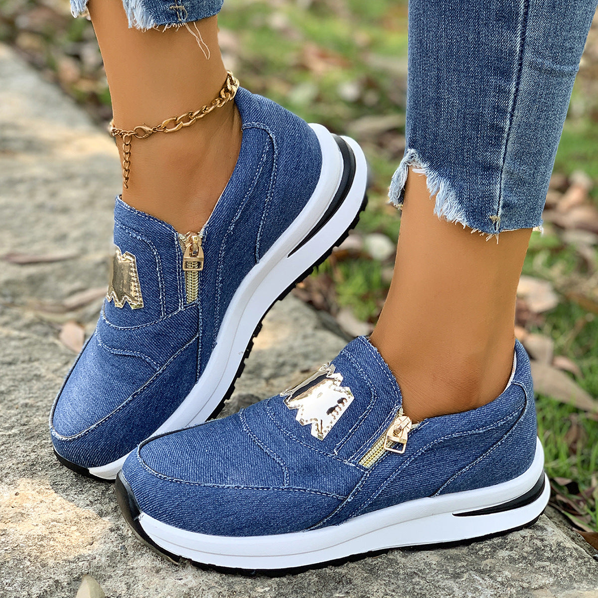 Women's Thick-soled Side Zipper Casual Shoes