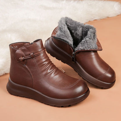 Women's Fleece-Lined Non-Slip Leather Ankle Boots