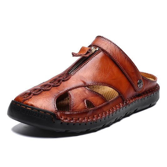 OwenGrid Men's Casual Plain Color Leather Sandals