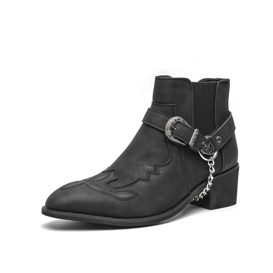 OwenGrid Men's Square Toe Chunky Heel Embroidered Ankle Boots