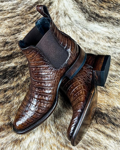 Italian Handmade Crocodile Leather Ankle Boots