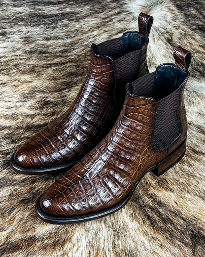 Italian Handmade Crocodile Leather Ankle Boots