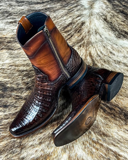 Italian Handmade Alligator Leather Medium-tube Zipper Boots
