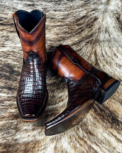 Italian Handmade Alligator Leather Medium-tube Zipper Boots