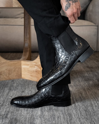 Italian Handmade Side Zipper Crocodile Leather Boots