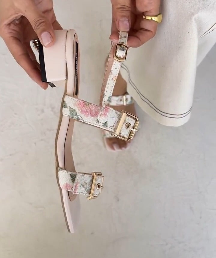 OwenGrid Leather Floral Buckle Elegant Block Heels