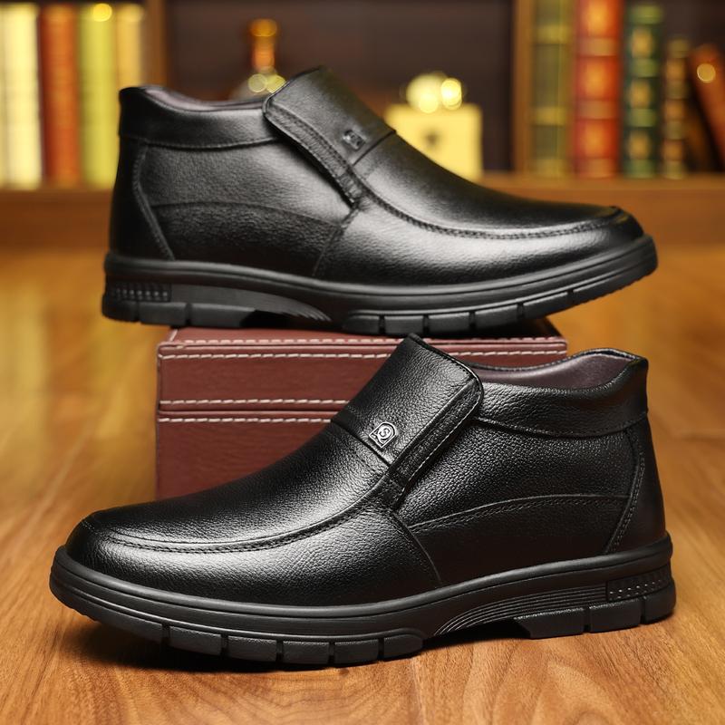 Men's New Top-Grain Cowhide Thickened Warm Cotton High-Top Boots