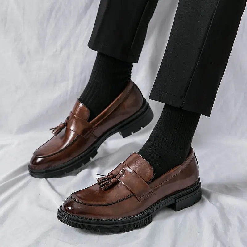 OwenGrid Men's Fashionable Casual Tassel Decor Leather Slip-on Shoes