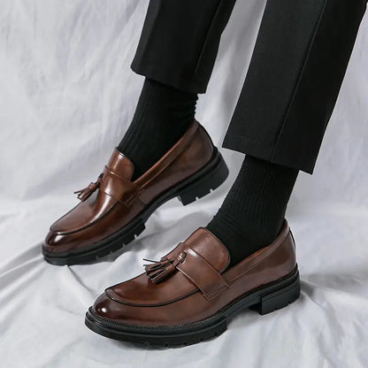 OwenGrid Men's Fashionable Casual Tassel Decor Leather Slip-on Shoes