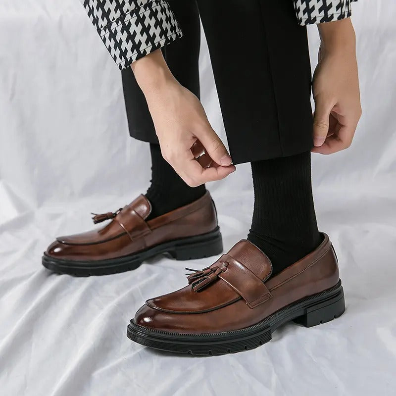 OwenGrid Men's Fashionable Casual Tassel Decor Leather Slip-on Shoes