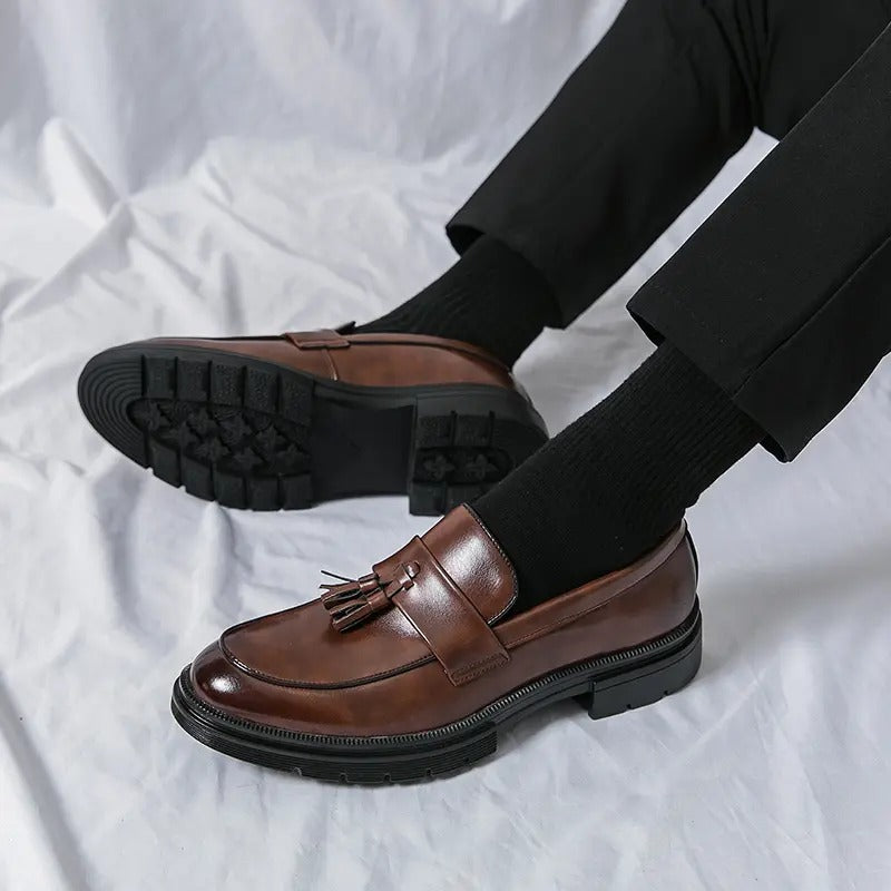 OwenGrid Men's Fashionable Casual Tassel Decor Leather Slip-on Shoes