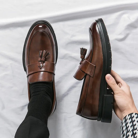 OwenGrid Men's Fashionable Casual Tassel Decor Leather Slip-on Shoes