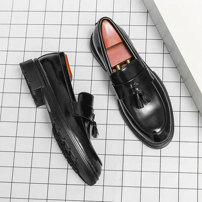 OwenGrid Men's Fashionable Casual Tassel Decor Leather Slip-on Shoes