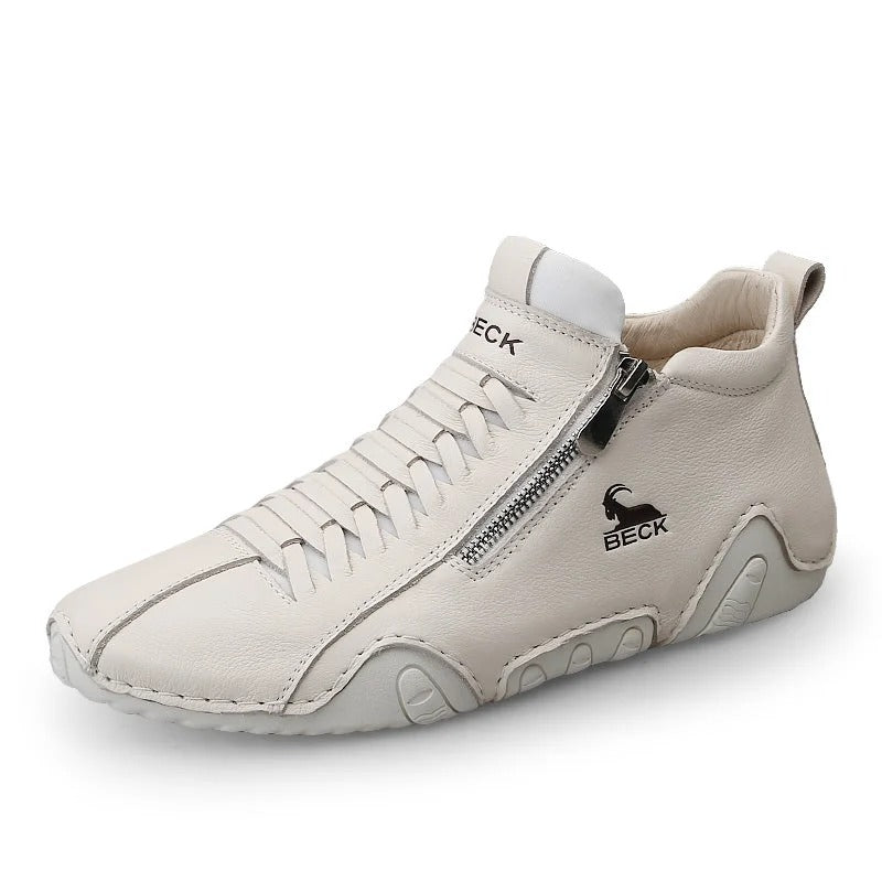 Men's Side Zipper High-top Leather Soft-soled Casual Shoes