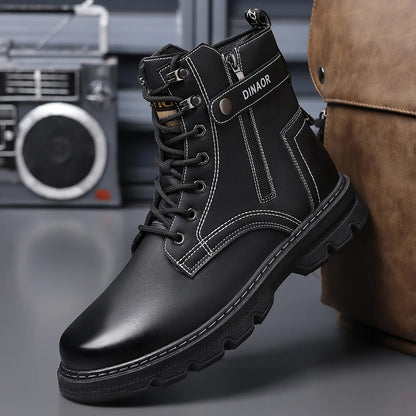 OwenGrid Men’s High-Top Casual Lace-Up Side Zipper Ankle Boots