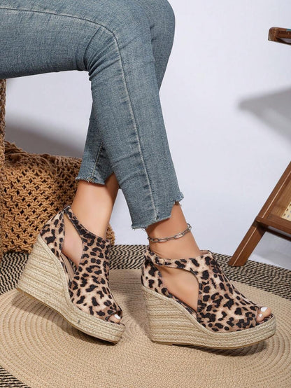 Velvet Fashion Button Closure Slip-On Wedge Sandals