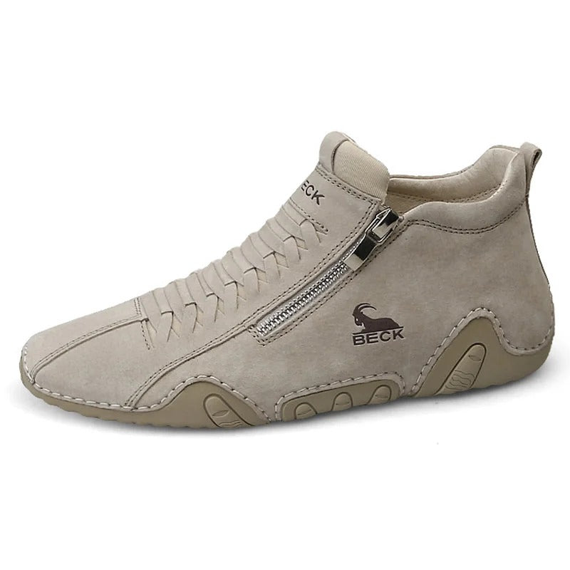 Men's Side Zipper High-top Leather Soft-soled Casual Shoes