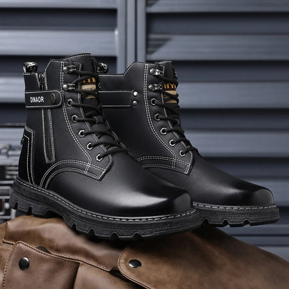 OwenGrid Men’s High-Top Casual Lace-Up Side Zipper Ankle Boots