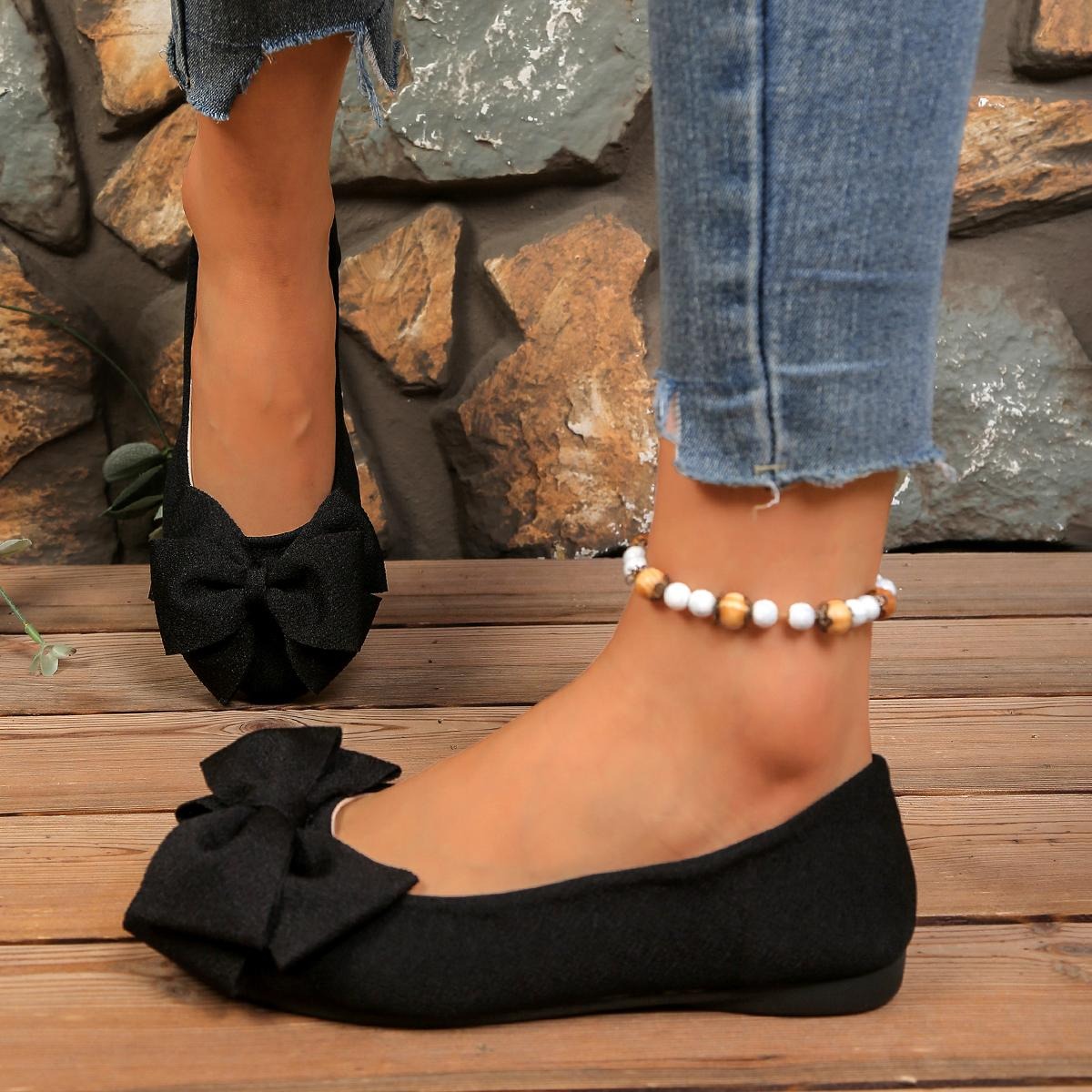 Women's Spring Bow Detail Lightweight Slip On Flats Casual Shoes