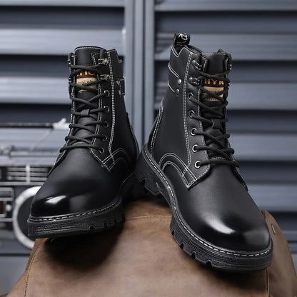 OwenGrid Men’s High-Top Casual Lace-Up Side Zipper Ankle Boots