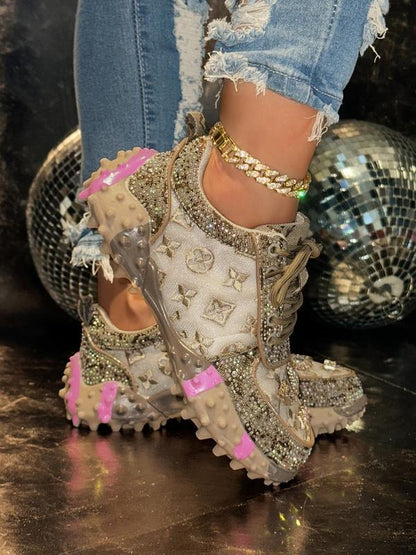 Studded Ditsy Floral Pattern Rubber Sole Casual Shoes