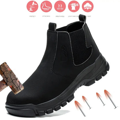 OwenGrid Men's Safety Work Boots Steel Toe Waterproof Anti Impact And Anti-Puncture