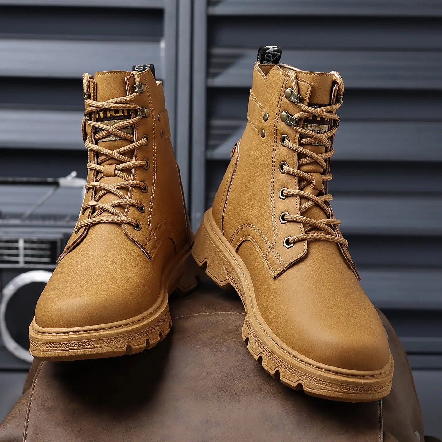 OwenGrid Men’s High-Top Casual Lace-Up Side Zipper Ankle Boots