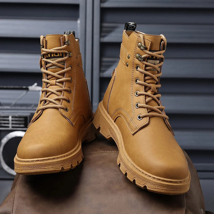 OwenGrid Men’s High-Top Casual Lace-Up Side Zipper Ankle Boots