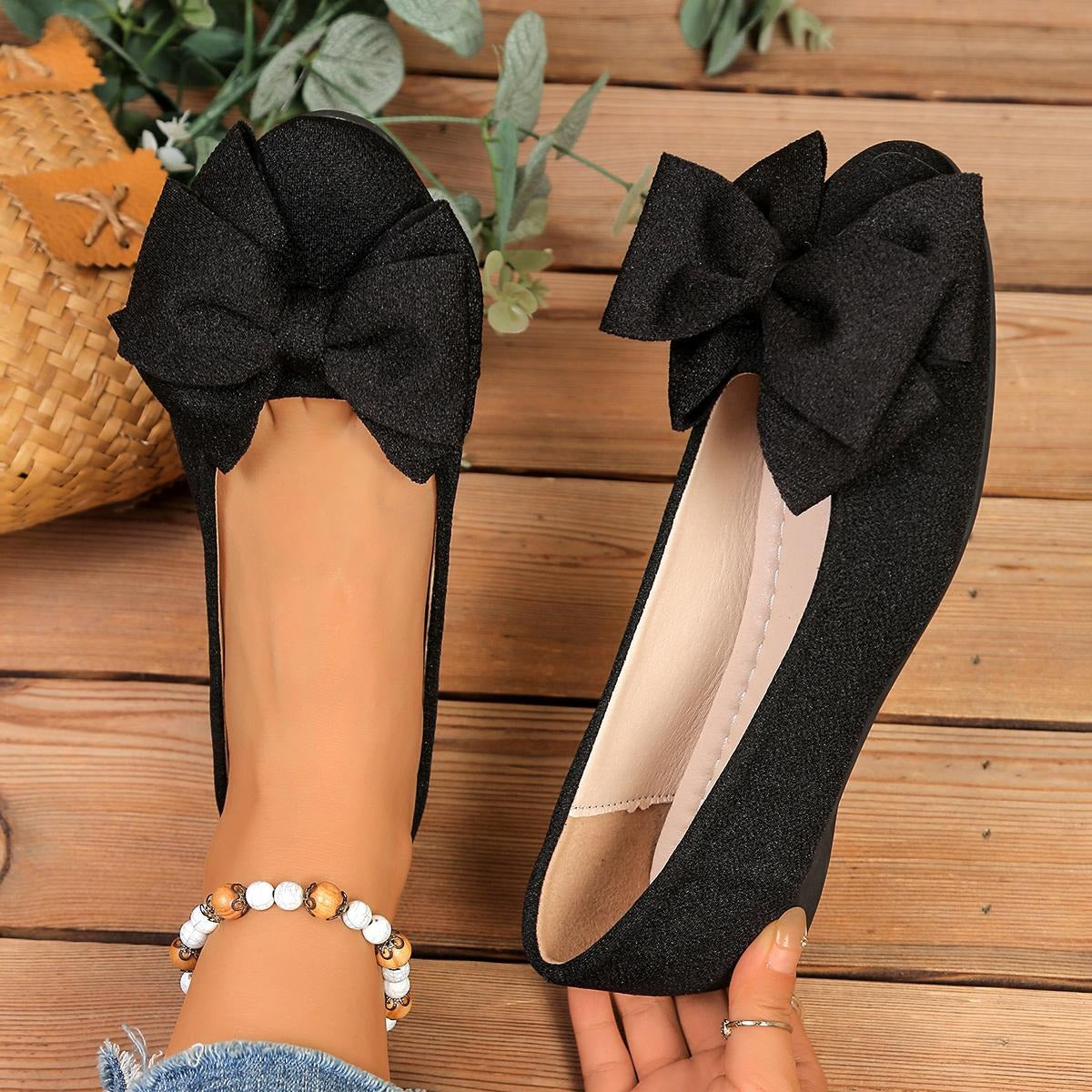 Women's Spring Bow Detail Lightweight Slip On Flats Casual Shoes