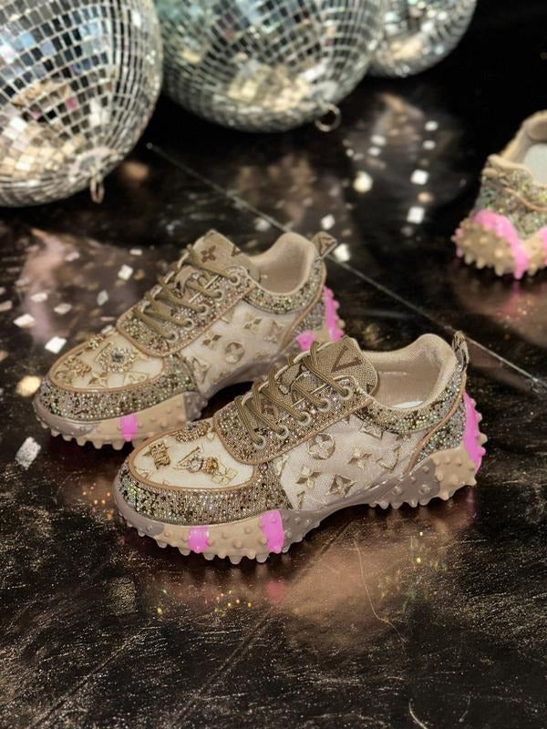 Studded Ditsy Floral Pattern Rubber Sole Casual Shoes